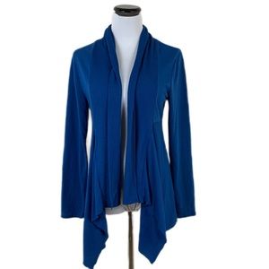 Coldwater Creek SZ M Blue Open Front Draped Asymmetrical Hem Sweater Cardigan